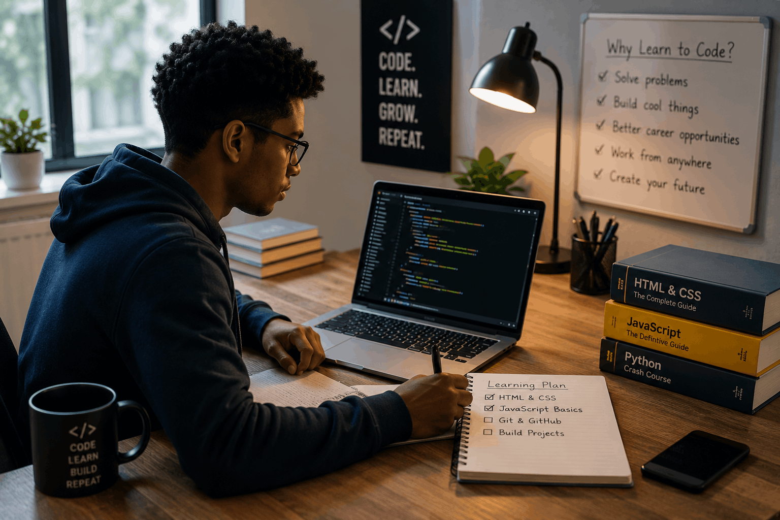 Focused study session on coding progress
