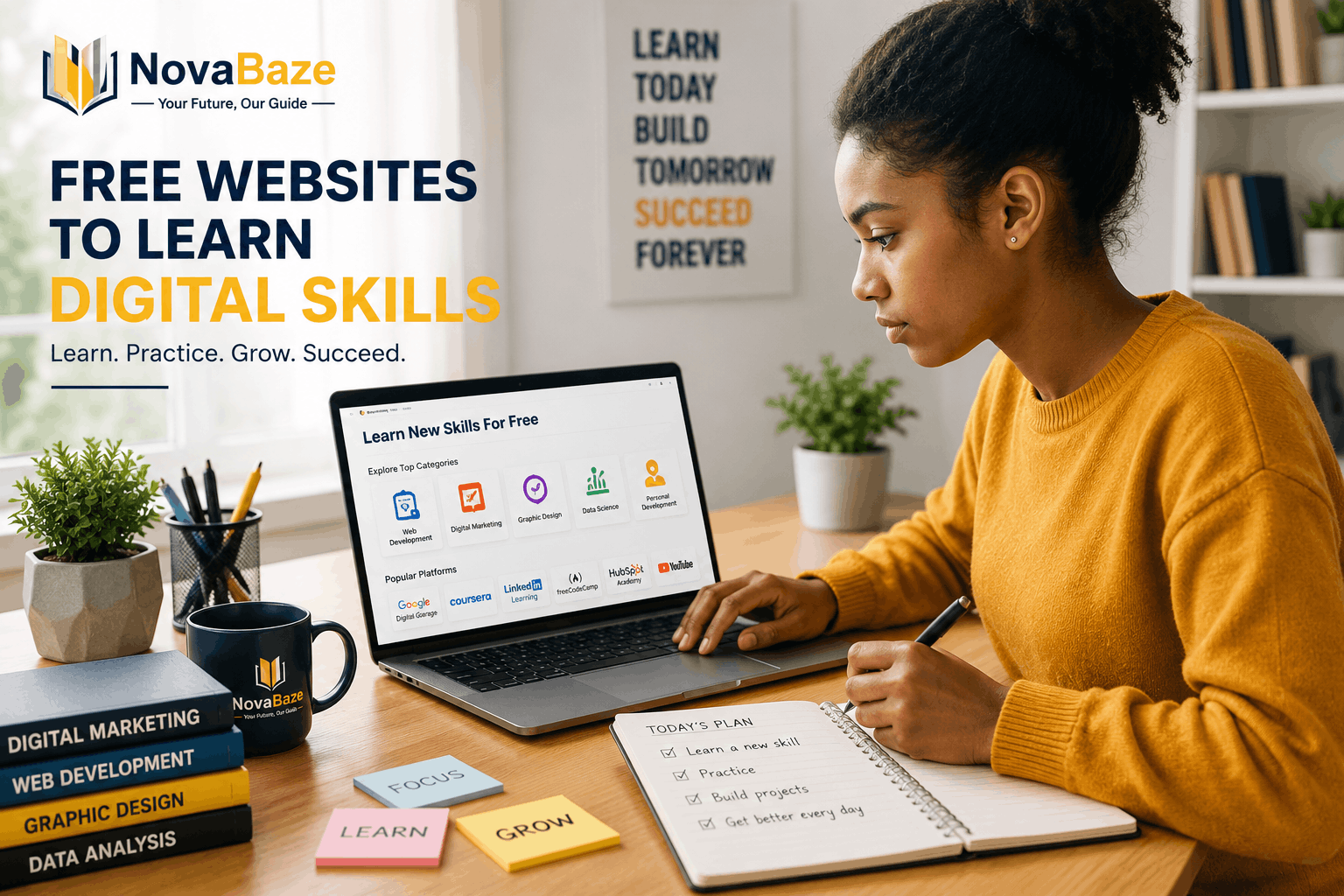 Free Websites to Learn Digital Skills in 2026

These days, picking up digital skills can change your life. Jobs get easier to find, freelancing starts to make sense, and suddenly earning online isn’t just talk. The best part? You don’t need to shell out cash for pricey courses to kick things off.

Trusted websites hand out free lessons in digital marketing, graphic design, coding, artificial intelligence, content creation—the works.

Whether you’re a student, a job hunter, or a budding entrepreneur, these platforms let you gain worthwhile skills without spending a dime.

Why Digital Skills Matter

Digital know-how matters everywhere now.

You get real benefits:

• Better job prospects
• Freelance gigs open up
• You can launch an online business
• Efficiency goes up
• You keep your edge in a competitive market

Start early, and you’ll find yourself with more opportunities as time passes.

1. Google Digital Garage

Google Digital Garage stands out for beginners.

You’ll find free courses on:

• Digital marketing
• Career development
• Data and technology
• Business growth

Finish a course, and you often get a certificate. That’s a useful boost for your CV.

2. Coursera

Coursera links up with world-class universities and organizations.

You can dive into free materials covering:

• Business
• Technology
• Data Science
• Artificial Intelligence
• Personal Development

Most certificates cost money, but you can audit tons of courses for free.

3. LinkedIn Learning

LinkedIn Learning sometimes opens up free courses and learning paths.

Top topics:

• Leadership
• Project management
• Graphic design
• Programming
• Communication skills

It’s helpful for both students and working professionals.

4. freeCodeCamp

For coding, freeCodeCamp is hard to beat.

Learn:

• HTML and CSS
• JavaScript
• Python
• Web Development
• Data Analysis

You can build real projects and fill up your portfolio as you go.

5. HubSpot Academy

If digital marketing’s your thing, HubSpot Academy has you covered.

Free courses include:

• Content marketing
• Email marketing
• Social media marketing
• Search Engine Optimization (SEO)
• Sales and customer service

Complete a course, and you get a free certificate.

6. Canva Design School

Just getting into graphic design? Canva Design School makes it easy.

Subjects include:

• Graphic design basics
• Branding
• Social media design
• Presentation design

Lessons stay simple and accessible for newcomers.

7. Alison

Alison hosts thousands of free online courses spanning different fields.

Popular areas:

• Business
• Information Technology
• Health
• Personal Development
• Project Management

Great pick if you’re exploring career options and want variety.

8. YouTube

YouTube’s often overlooked for learning.

But you’ll find expert tutorials on:

• Graphic design
• Video editing
• Coding
• Digital marketing
• Artificial Intelligence

Stick to reliable creators and actually practice what you see—results follow.

How to Choose the Right Platform

Don’t spread yourself too thin.

Follow this plan:

• Pick one skill
• Choose a platform
• Make a learning schedule
• Practice daily
• Build something as you learn

Your routine matters more than picking the “perfect” site.

Common Mistakes Beginners Make

Here’s where most people trip up:

• They chase too many courses at once
• Focus more on collecting certificates than real skills
• Skip regular practice
• Give up at the first hurdle

Aim to learn skills that fix real problems and unlock opportunities.

Which Digital Skill Should You Learn First?

If you’re starting from scratch, these skills work well:

• Content writing
• Graphic design
• Digital marketing
• Web design
• Social media management
• Data analysis
• Video editing

Pick what interests you and fits where you want to go.

Final Thoughts

Money isn’t a barrier anymore. With the right website and steady effort, anyone can build up useful skills from home.

Just start.

Choose a skill, grab a free platform from the list above, and commit to daily learning.

Today’s small steps can turn into big chances down the road.