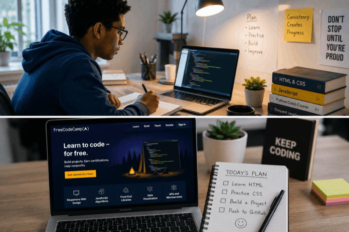 Focused study session on coding progress