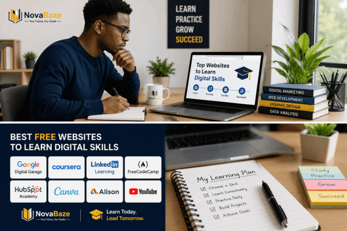 Free Websites to Learn Digital Skills in 2026 These days, picking up digital skills can change your life. Jobs get easier to find, freelancing starts to make sense, and suddenly earning online isn’t just talk. The best part? You don’t need to shell out cash for pricey courses to kick things off. Trusted websites hand out free lessons in digital marketing, graphic design, coding, artificial intelligence, content creation—the works. Whether you’re a student, a job hunter, or a budding entrepreneur, these platforms let you gain worthwhile skills without spending a dime. Why Digital Skills Matter Digital know-how matters everywhere now. You get real benefits: • Better job prospects • Freelance gigs open up • You can launch an online business • Efficiency goes up • You keep your edge in a competitive market Start early, and you’ll find yourself with more opportunities as time passes. 1. Google Digital Garage Google Digital Garage stands out for beginners. You’ll find free courses on: • Digital marketing • Career development • Data and technology • Business growth Finish a course, and you often get a certificate. That’s a useful boost for your CV. 2. Coursera Coursera links up with world-class universities and organizations. You can dive into free materials covering: • Business • Technology • Data Science • Artificial Intelligence • Personal Development Most certificates cost money, but you can audit tons of courses for free. 3. LinkedIn Learning LinkedIn Learning sometimes opens up free courses and learning paths. Top topics: • Leadership • Project management • Graphic design • Programming • Communication skills It’s helpful for both students and working professionals. 4. freeCodeCamp For coding, freeCodeCamp is hard to beat. Learn: • HTML and CSS • JavaScript • Python • Web Development • Data Analysis You can build real projects and fill up your portfolio as you go. 5. HubSpot Academy If digital marketing’s your thing, HubSpot Academy has you covered. Free courses include: • Content marketing • Email marketing • Social media marketing • Search Engine Optimization (SEO) • Sales and customer service Complete a course, and you get a free certificate. 6. Canva Design School Just getting into graphic design? Canva Design School makes it easy. Subjects include: • Graphic design basics • Branding • Social media design • Presentation design Lessons stay simple and accessible for newcomers. 7. Alison Alison hosts thousands of free online courses spanning different fields. Popular areas: • Business • Information Technology • Health • Personal Development • Project Management Great pick if you’re exploring career options and want variety. 8. YouTube YouTube’s often overlooked for learning. But you’ll find expert tutorials on: • Graphic design • Video editing • Coding • Digital marketing • Artificial Intelligence Stick to reliable creators and actually practice what you see—results follow. How to Choose the Right Platform Don’t spread yourself too thin. Follow this plan: • Pick one skill • Choose a platform • Make a learning schedule • Practice daily • Build something as you learn Your routine matters more than picking the “perfect” site. Common Mistakes Beginners Make Here’s where most people trip up: • They chase too many courses at once • Focus more on collecting certificates than real skills • Skip regular practice • Give up at the first hurdle Aim to learn skills that fix real problems and unlock opportunities. Which Digital Skill Should You Learn First? If you’re starting from scratch, these skills work well: • Content writing • Graphic design • Digital marketing • Web design • Social media management • Data analysis • Video editing Pick what interests you and fits where you want to go. Final Thoughts Money isn’t a barrier anymore. With the right website and steady effort, anyone can build up useful skills from home. Just start. Choose a skill, grab a free platform from the list above, and commit to daily learning. Today’s small steps can turn into big chances down the road.